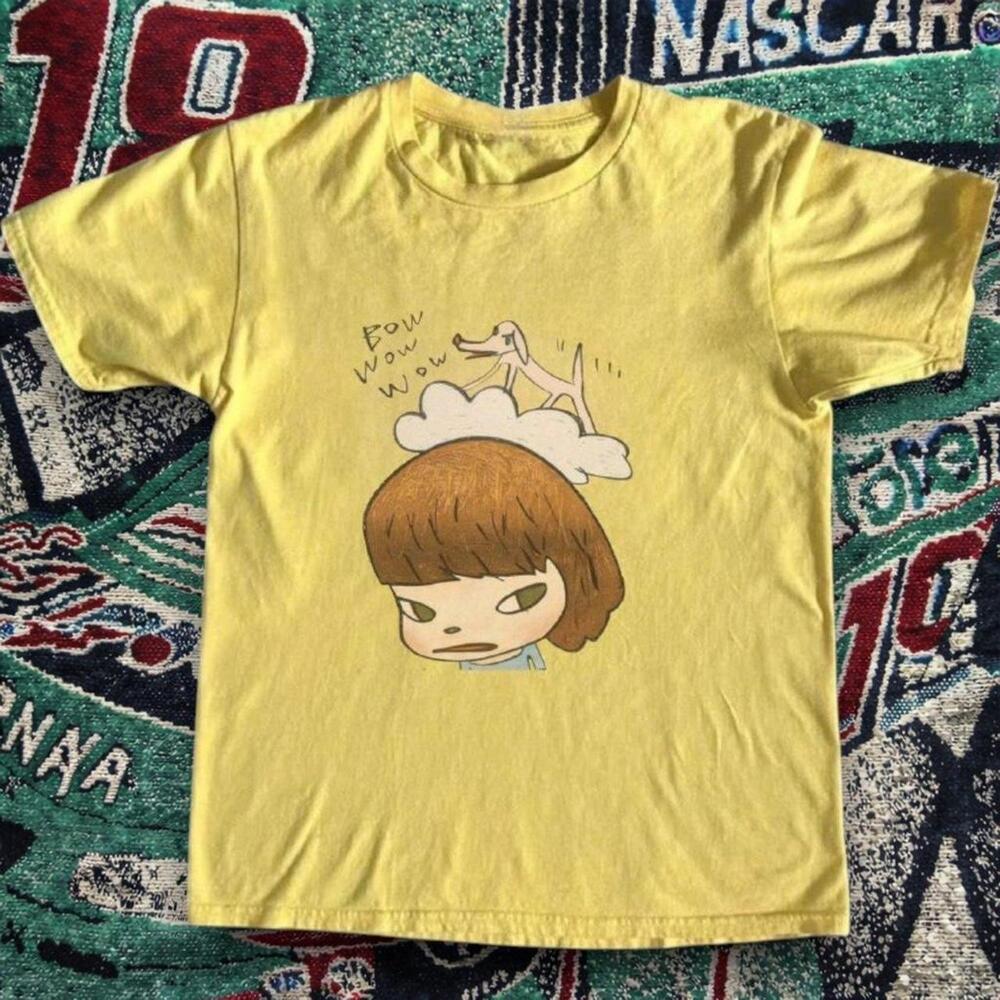 Quirky Girl Graphic Tee Cute Doodle Art Yellow T-Shirt